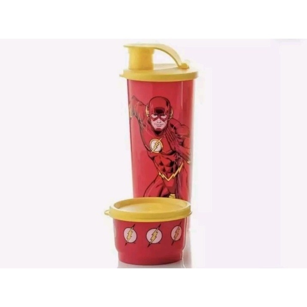 Tupperware DC Flip Top Tumbler 16oz with Matching Snack Cup Flash New